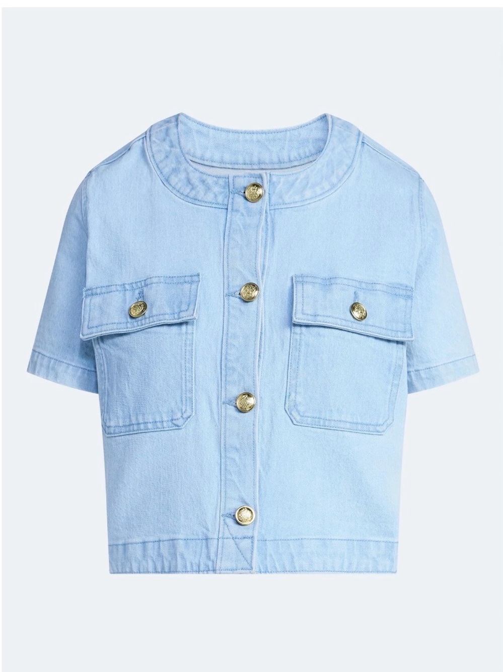 Free Assembly Light Blue Denim Crop Button-Front Jacket Top
